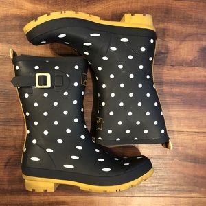 Joules Molly WellyBlack Polka Dot Rain Boots SZ10